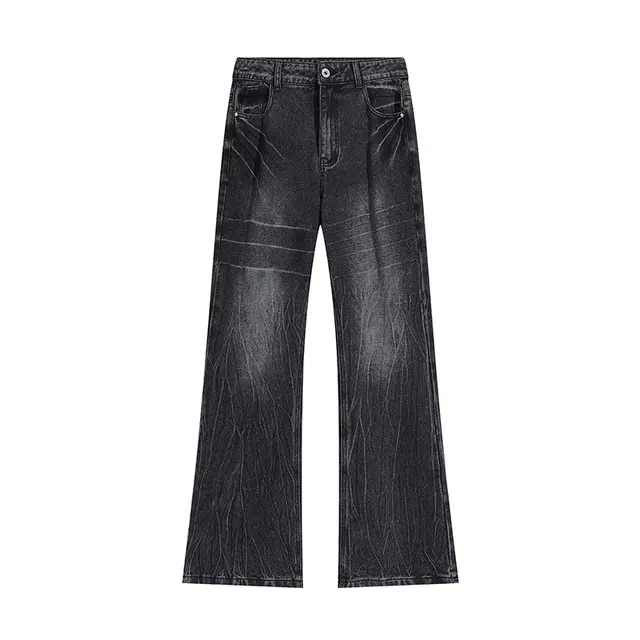 拓菲 水洗微喇高腰美式高街牛仔裤 男女同款