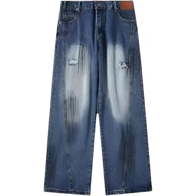 爱肯  美式高街小众潮流不规则拼接水洗做旧复古街头风直筒宽松潮牌高级氛围感多系列日常休闲百搭牛仔裤 男女同款