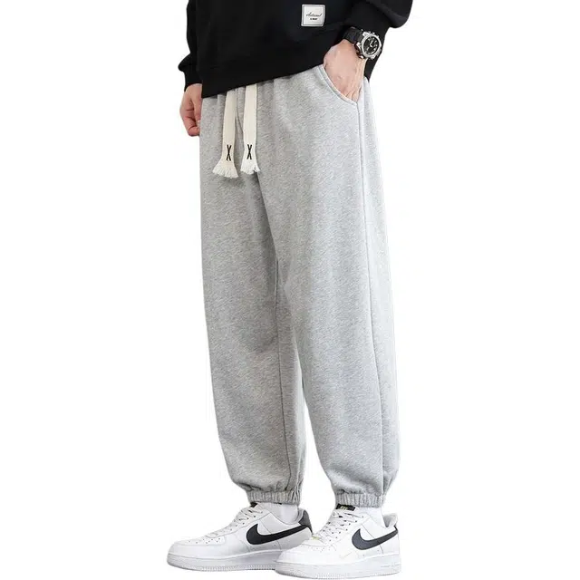 帝狼牛 秋季美式纯色工装风无性别束脚九分阔腿弹力抽绳显高显瘦简约百搭裤休闲裤 男款