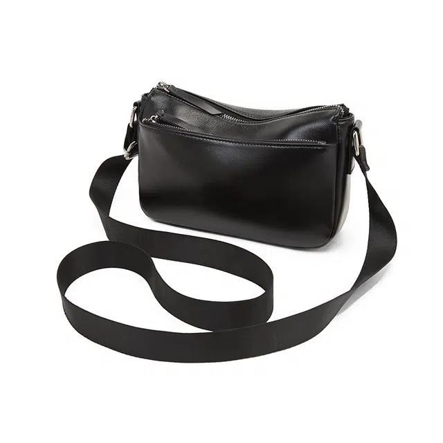 老人头 经典时尚小众设计高颜值简约优雅气质通勤 头层牛皮 单肩斜挎包 女款 黑色
