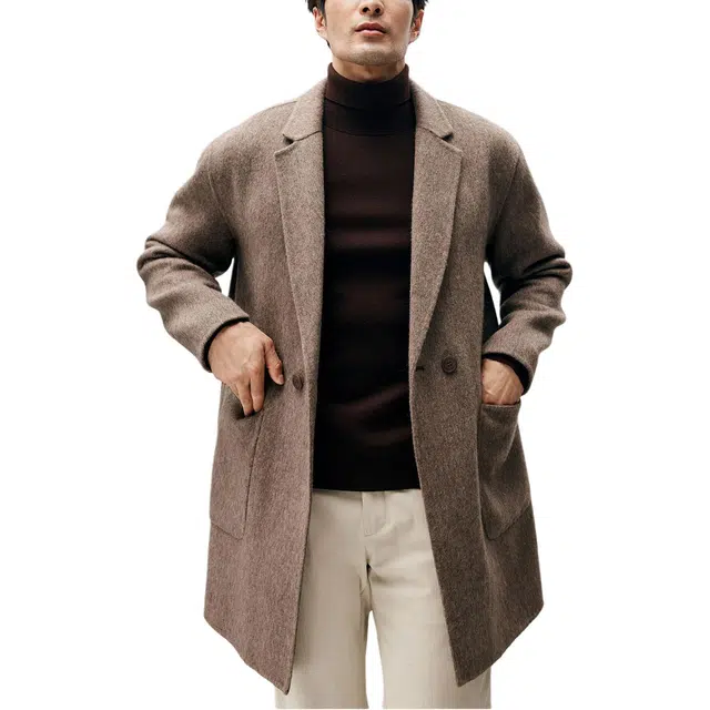 丹宁哲学 高端牦牛绒羊毛纯色西装领大衣 男款