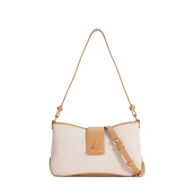 都宝路 小众设计精致百搭时尚撞色 合成革 斜挎单肩包 女款 杏色