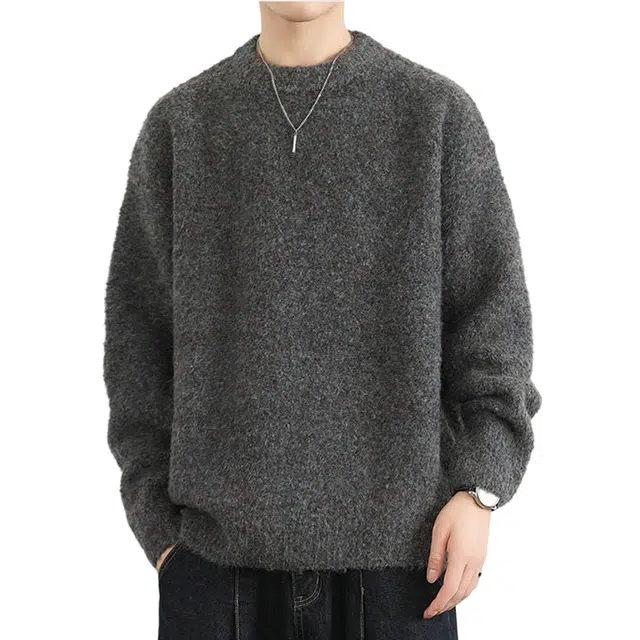 冈哉 美式复古纯色简约基础款圆领套头时尚潮流宽松休闲百搭舒适柔软亲肤羊毛打底针织衫 男女同款