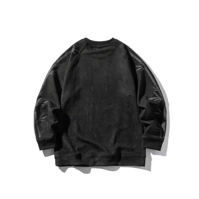 独驰 美式复古重磅宽松竹叶印花休闲男上衣卫衣 男女同款