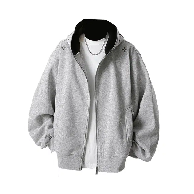 艾梵斯贝 美式复古潮流重工刺绣工艺简约设计款无性别高级感日常通勤百搭高街风连帽拉链开衫卫衣 男女同款