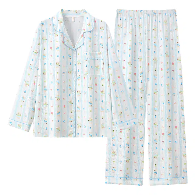 宫蝶 长袖云朵棉卡通家居服宽松休闲可外穿开衫甜美风睡衣套装 女款