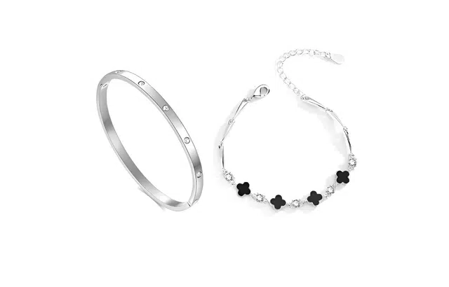 尚银福 幸运四叶草系列 时尚优雅 轻奢高级感 潮新中式经典百搭小众设计小香风森系小清新手饰 合金 手镯 女款