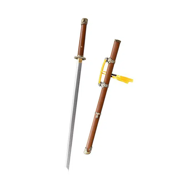 天子剑 双狮唐横刀花纹钢刀身黄铜雕刻装龙凤檀鞘材手柄刀剑 其他静态模型