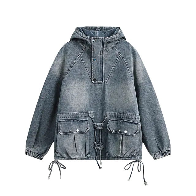 奇迹街区 秋季日系工装宽松休闲百搭连帽牛仔夹克外套 男女同款