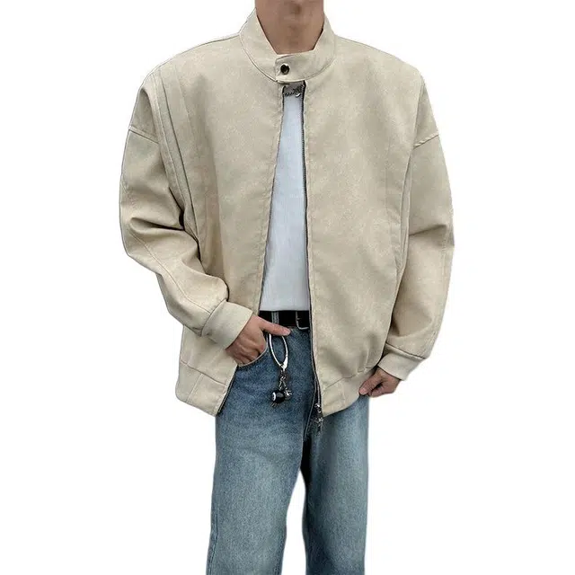 冈哉 美式复古结构解构设计立领棒球外套机车潮流拉链休闲工装垂感痞帅宽松少年感舒适潮搭夹克 男女同款