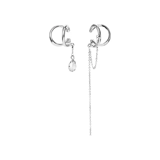 饰伴 不对称链条流苏无耳洞冷淡风小众个性高级感简约通勤耳饰品 合金 耳夹 男女同款情侣款