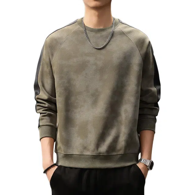 贵色 韩系复古潮流涂鸦印花设计重磅长袖撞色拼接阿美咔叽风休闲时尚潮牌百搭上衣卫衣 男女同款