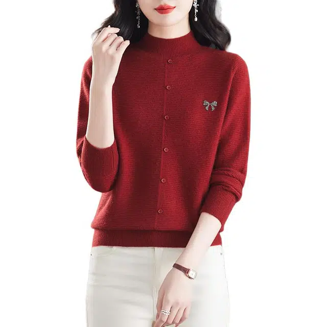 袋鼠 温柔舒适简约百搭减龄纯色半高领套头长袖羊毛打底针织衫 女款