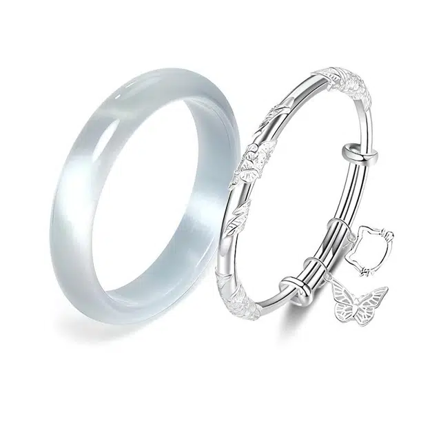 【招财蝴蝶】 琉堇 繁花似锦招财猫 平安吉祥新中式经典素圈推拉可调节轻奢小众简约百搭礼盒国风文玩贵妃镯#好运 玻璃猫眼 手镯 女款