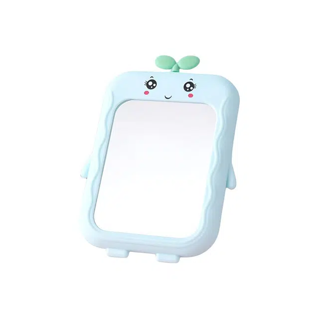 格安诺草娃娃化妆镜桌面可立折叠宿舍学生美妆梳妆镜卡通可爱卧室单面镜立式镜 立式镜