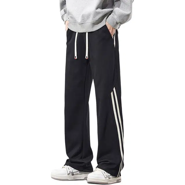 么宁 宽松直筒运动卫裤条纹设计感垂感舒适透气个性帅气简约百搭休闲裤 男女同款