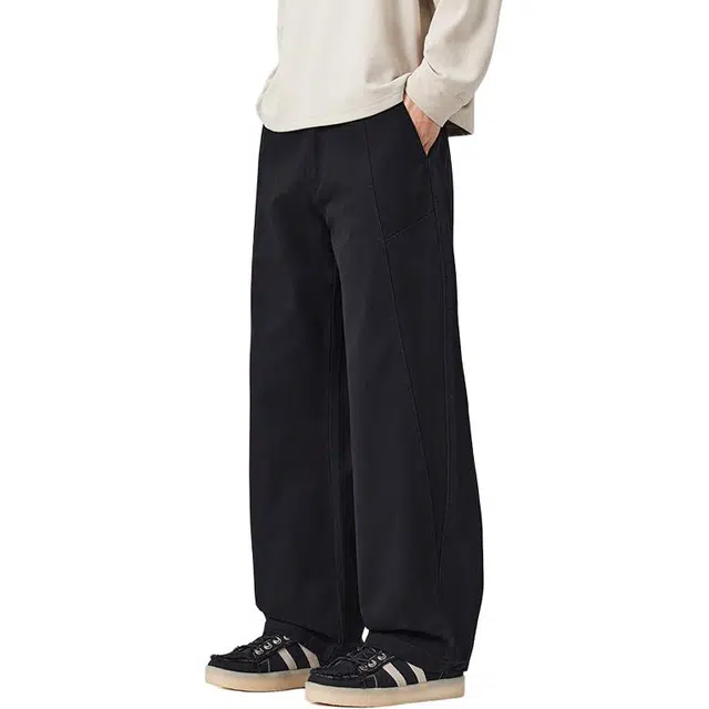 协协乐 高街风工装拼接设计感春秋季纯棉纯色美式潮牌复古宽松直筒阔腿拖地裤青少年百搭运动长裤休闲裤 男款