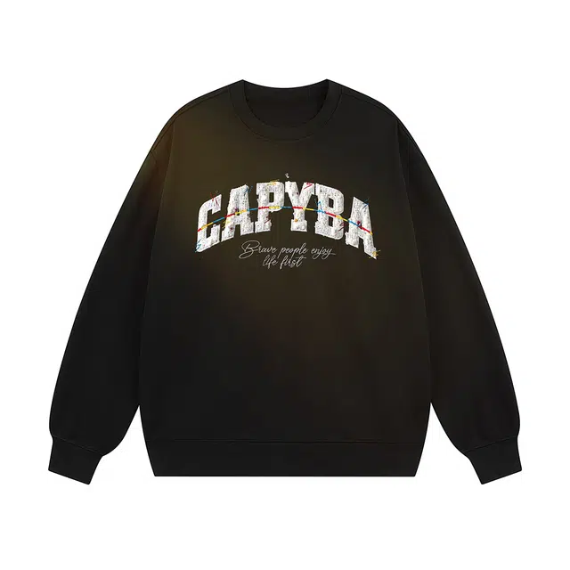 卡皮巴拉小黄豚 美式高街复古潮流设计感字母彩点三色贴布刺绣重工艺小香风休闲时尚宽松慵懒风学生百搭通勤情侣款舒适落肩套头圆领卫衣 男女同款