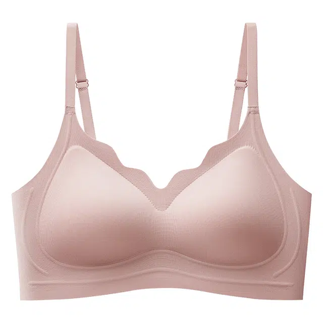 健将 纯色无痕隐形花边少女内衣透气吸汗亲肤舒适防下垂收副乳妈生感美背简约百搭日常清新无钢圈可调节肩带文胸 女款