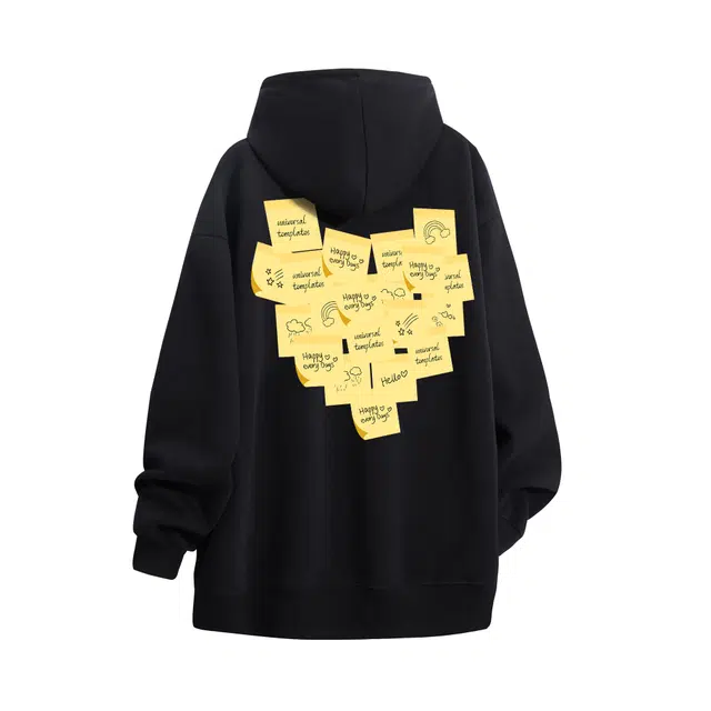 物质公式 重磅美式复古高街潮牌手绘趣味便利贴爱心品牌字母印花设计舒适潮流时尚宽松纯色简约日常通勤休闲透气百搭长袖连帽卫衣 男女同款