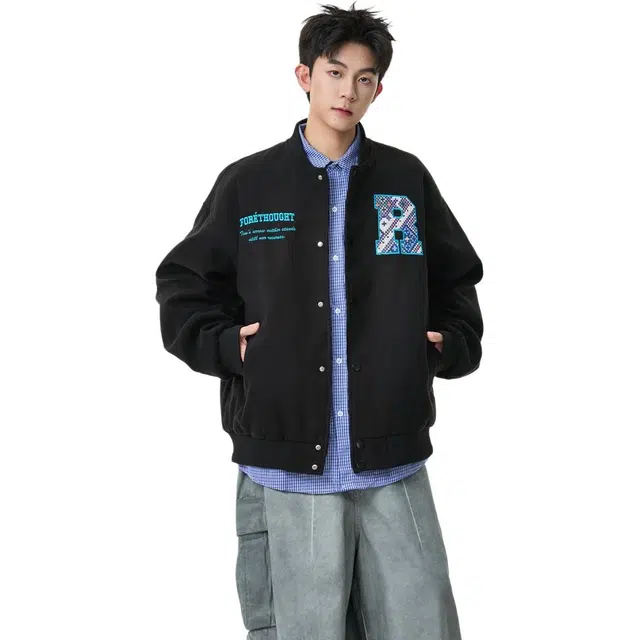 颂希尔 复古潮牌外套秋季潮流美式高街刺绣棒球服宽松休闲百搭运动夹克 男女同款