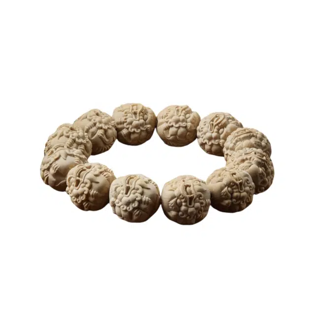 宣华意 国潮高端复古典雅古韵 盘玩原木料木精雕大颗貔貅佛珠六字真言文玩 招财纳福 好运连连 黄杨木 手串 男女同款情侣款
