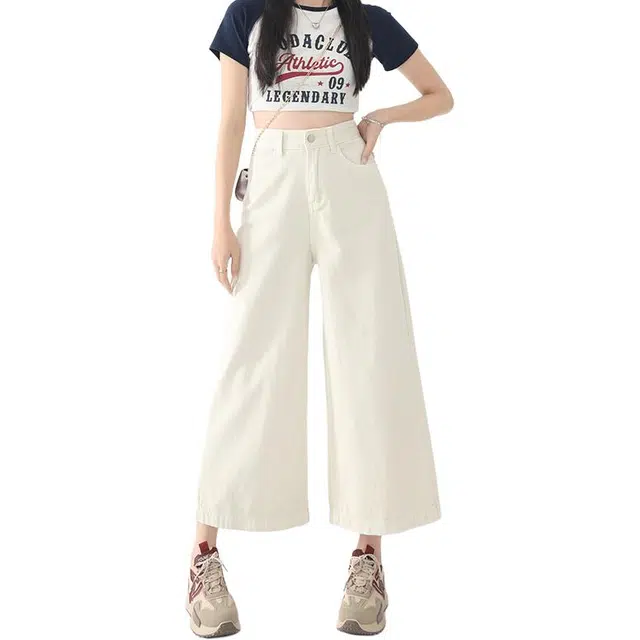 如续 显瘦高腰宽松小个子阔腿裤牛仔裤 女款