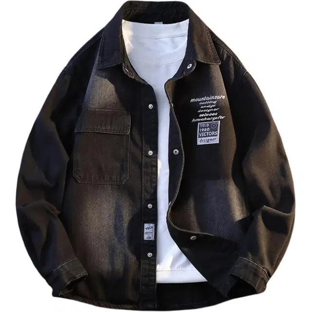 百胜狐 百胜狐翻领男春秋宽松潮流美式休闲牛仔外套男工装复古痞帅褂子夹克 男款