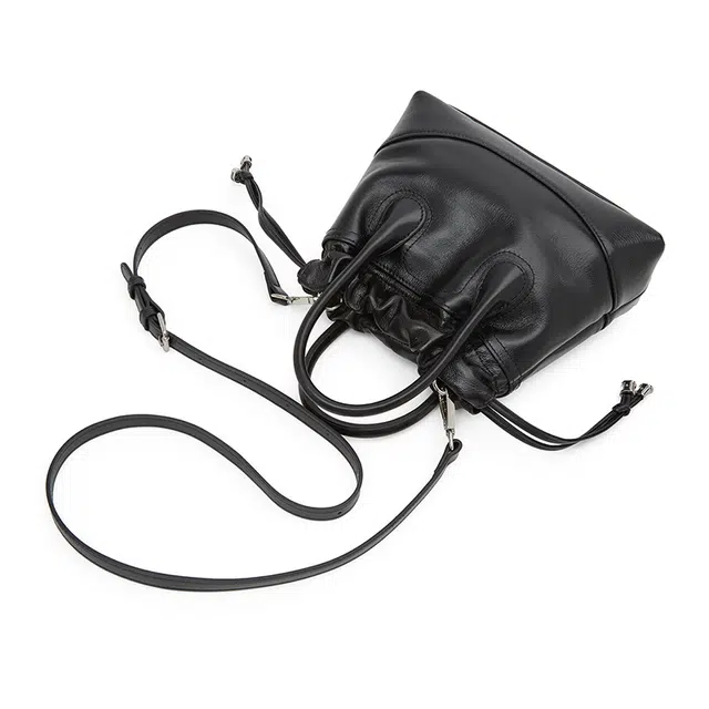 老人头 小香风通勤时尚高级质感气质个性 牛皮拼合成革 水桶包手提包 女款 黑色/白色/浅灰色