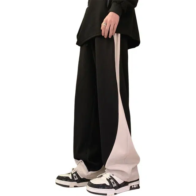 大格子与黑猫 美式高街裤子春秋季宽松大码百搭高级设计感阔腿运动裤休闲裤 男款