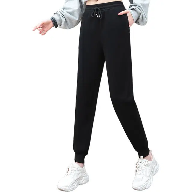 缪斯的诱惑 户外跑步日常基础款简约优雅纯色柔软舒适多功能百搭时尚松紧抽绳宽松束脚卫裤显瘦显高针织运动裤休闲裤 女款