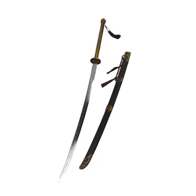 天子剑 金龙苗刀 高锰钢刃身锌合金雕刻手柄装具包布鞘刀剑 其他静态模型