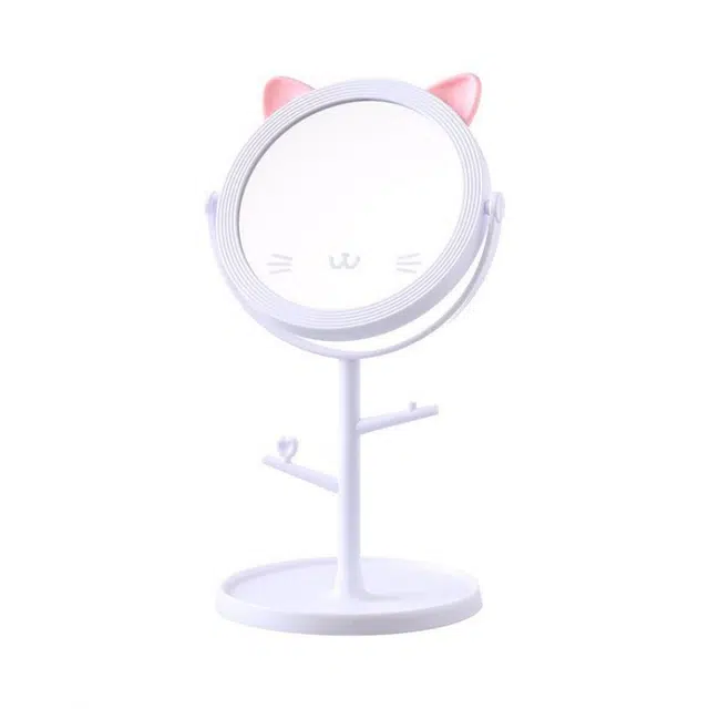 格安诺少女心化妆镜卡通猫咪表情美妆镜桌面学生可旋转补妆收纳公主镜子可爱美妆镜 立式镜