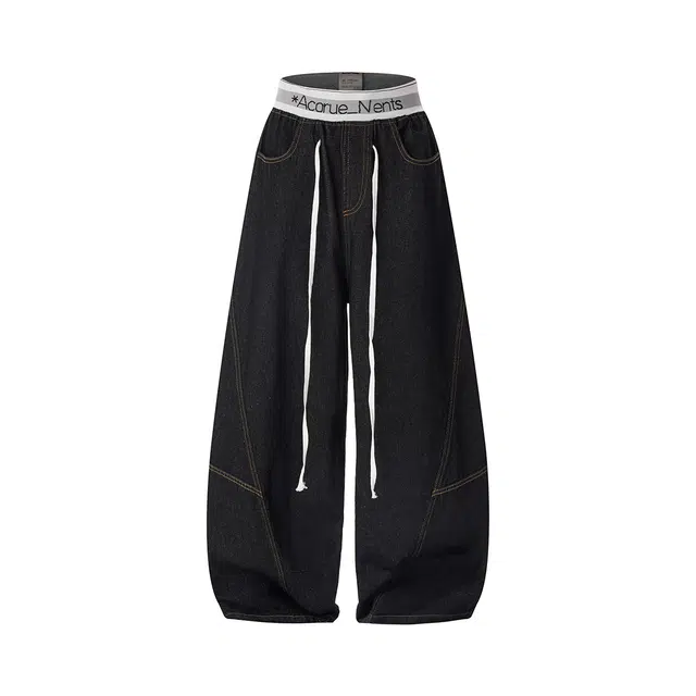 欧路得 美式高街解构阔腿弯刀男女秋季潮牌宽松水洗休闲长裤子牛仔裤 男款