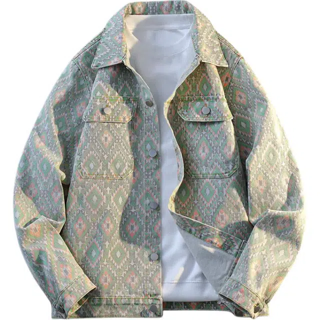 百胜狐 百胜狐牛仔外套男春秋季潮牌痞帅高级感潮流百搭印花男士休闲衣服男夹克 男款