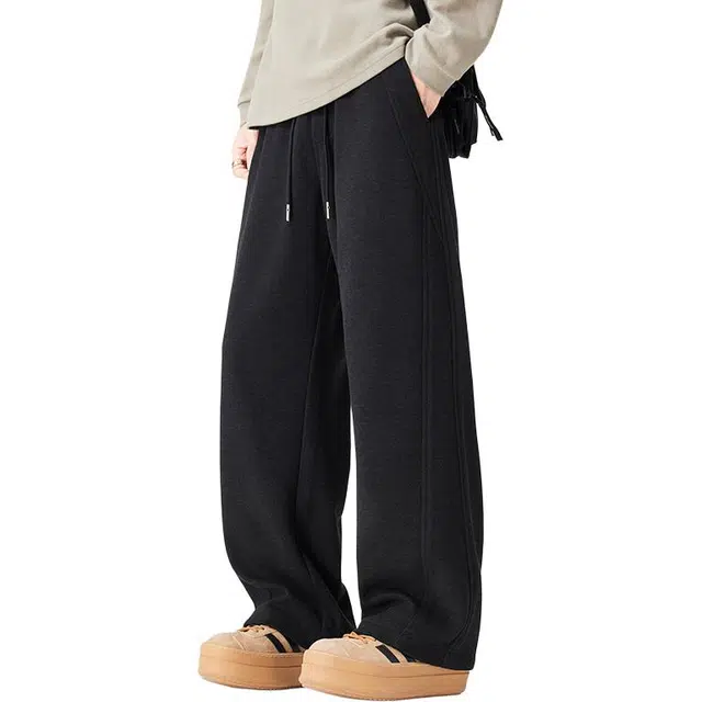 协协乐 绵羊毛大弯刀微喇卫裤美式做旧复古秋冬季潮牌宽松直筒阔腿拖地裤青少年百搭痞帅长裤休闲裤 男款