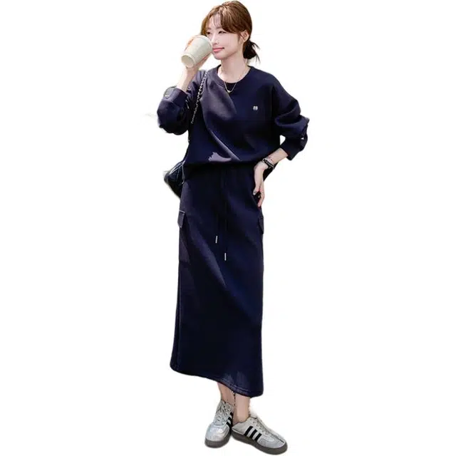 稻草人 学院风时尚韩系一整套穿搭卫衣半身裙两件套裙装套装 女款