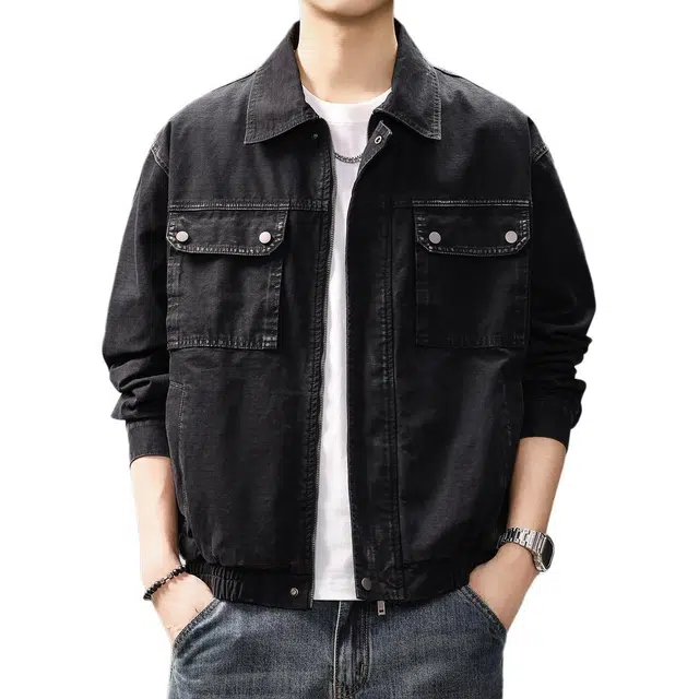 贵色 美式重磅石磨水洗做旧长袖城市机能工装风立体双口袋设计时尚百搭休闲牛仔外套 男女同款