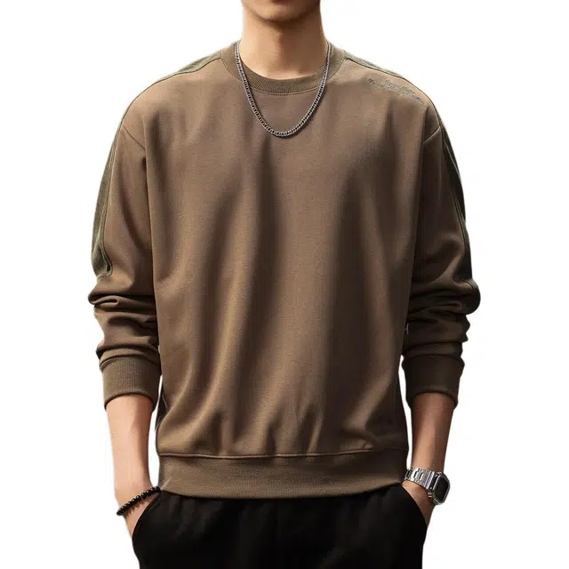 贵色 美式复古阿美咔叽风撞色拼接圆领长袖立体裁剪工艺印花设计休闲卫衣 男女同款