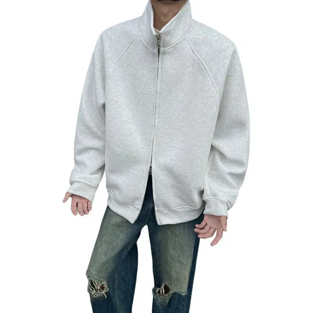 冈哉  立领开衫上衣长袖基础款轻便宽松松弛慵懒感个性学院风日常通勤柔软舒适亲肤卫衣 男女同款