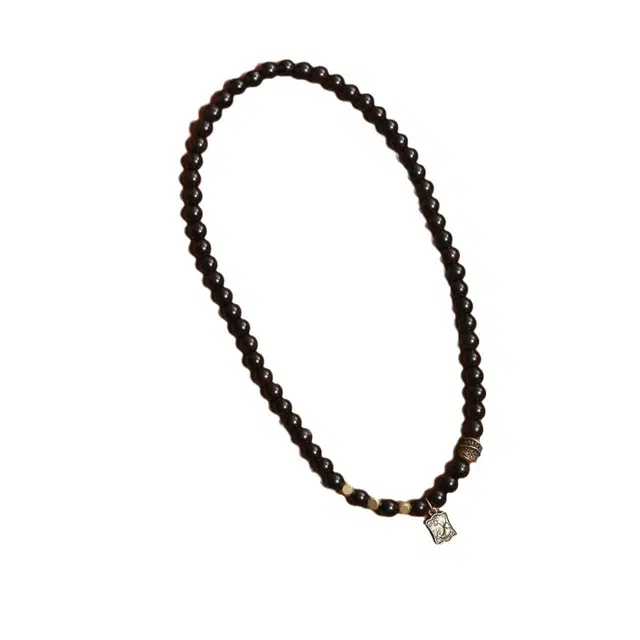 舞依翡 双圈手链搭配黄铜年年有余创意个性珠串新中式国风 黑檀 手串 女款