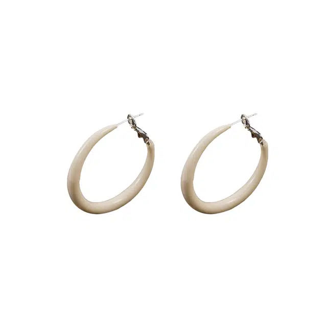 澜耀 月白素环 简奢风白色圆环 小众设计高级耳饰 合金 耳环 女款