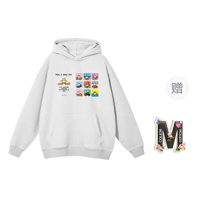 棉购 美式连帽设计感印花宽松舒适时尚百搭卫衣 女款