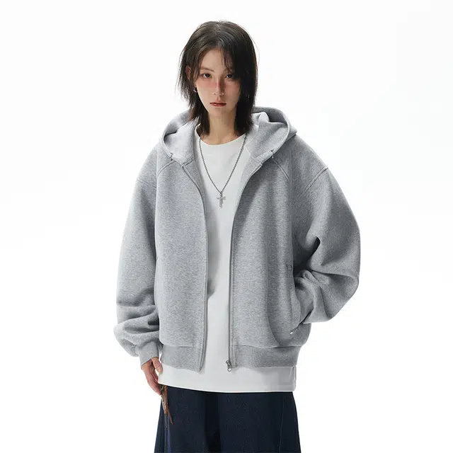 佐菲利 美式重磅连帽潮牌休闲开衫设计感大帽子上衣高街拉链宽松外套卫衣 男女同款