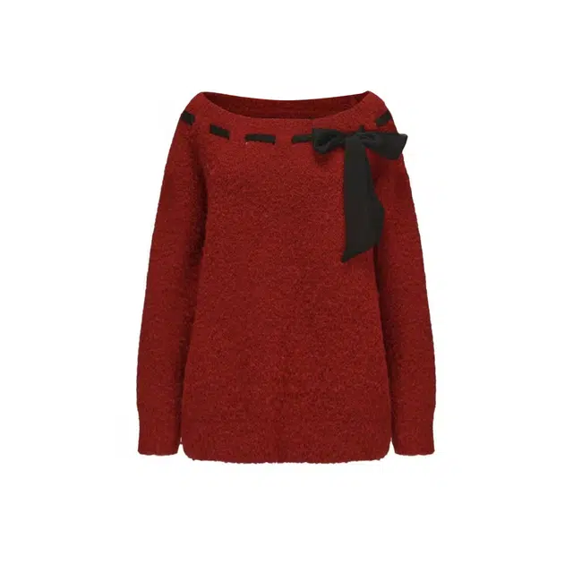 敲模女孩 纯欲风氛围感一字肩露肩飘带系带蝴蝶结宽松长袖针织衫 女款