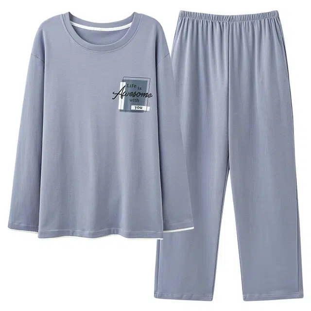 俏霓桐 春秋款时尚简约纯棉亲肤柔软运动休闲百搭舒适长袖长裤家居服可外穿睡衣套装 男款