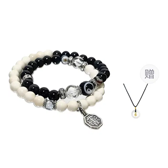 【有钱花】 灵晔 新中式山鬼花钱国潮国风复古精致太极八卦福气顺遂多圈双层叠戴 平安转运招财 小众轻奢 黑檀 手串 男女同款情侣款