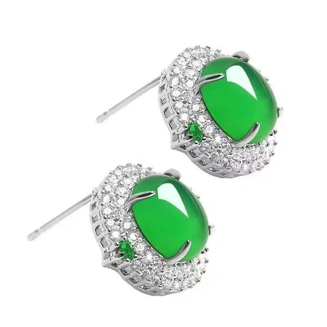 识恩 限定冰绿新中式气质小清新复古国风轻奢设计师款豪镶大牌汉#好运 玉髓 耳钉 女款