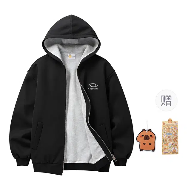 卡皮巴拉小黄豚 美式高街重磅万针刺绣无性别主义时尚潮流连帽开衫外套挺阔舒适百搭高级感青少年情侣款休闲运动卫衣 男女同款