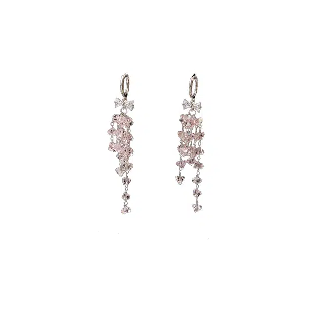 澜耀 蝶影流苏 超闪蝴蝶结长款流苏 小众设计感气质百搭耳饰#好运 铜合金 耳环 女款